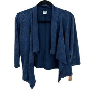 NWT Magdalena Womens Acid Wash Blue Open Front Waterfall Knit Cardigan Size M